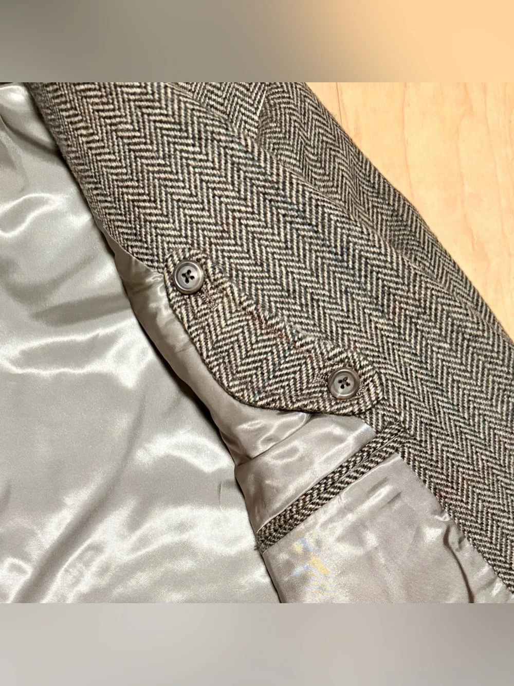 VTG Polo Ralph Lauren Tweed Blazer Patch Pocket Throat Latch Herringbone USA 42R